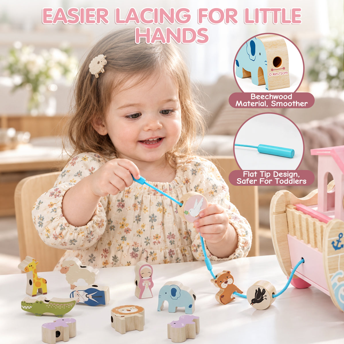 Noahs Ark Baby Toy, Toys for 1 Year Old Girls Baptism Gift, Montessori Educational Toy with Animal Shape Sorter, Montessori Toys for 1-3 Year Old