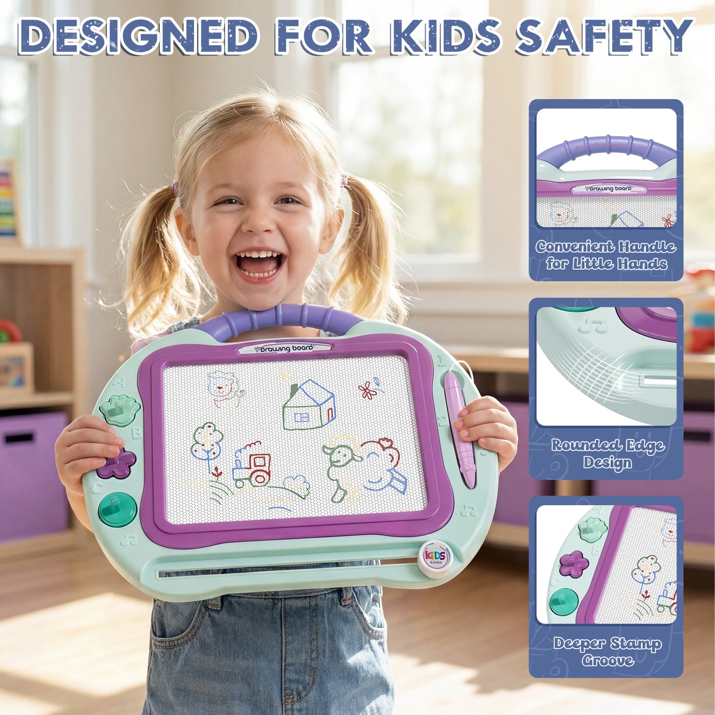 Magnetic Drawing Board for Toddlers 1-3, Erasable Sketch Writing Doodle Pad with 1 Magnet Pen & 3 Stampers, Education Learning Toys, Educational Toys for Toddlers Age 2