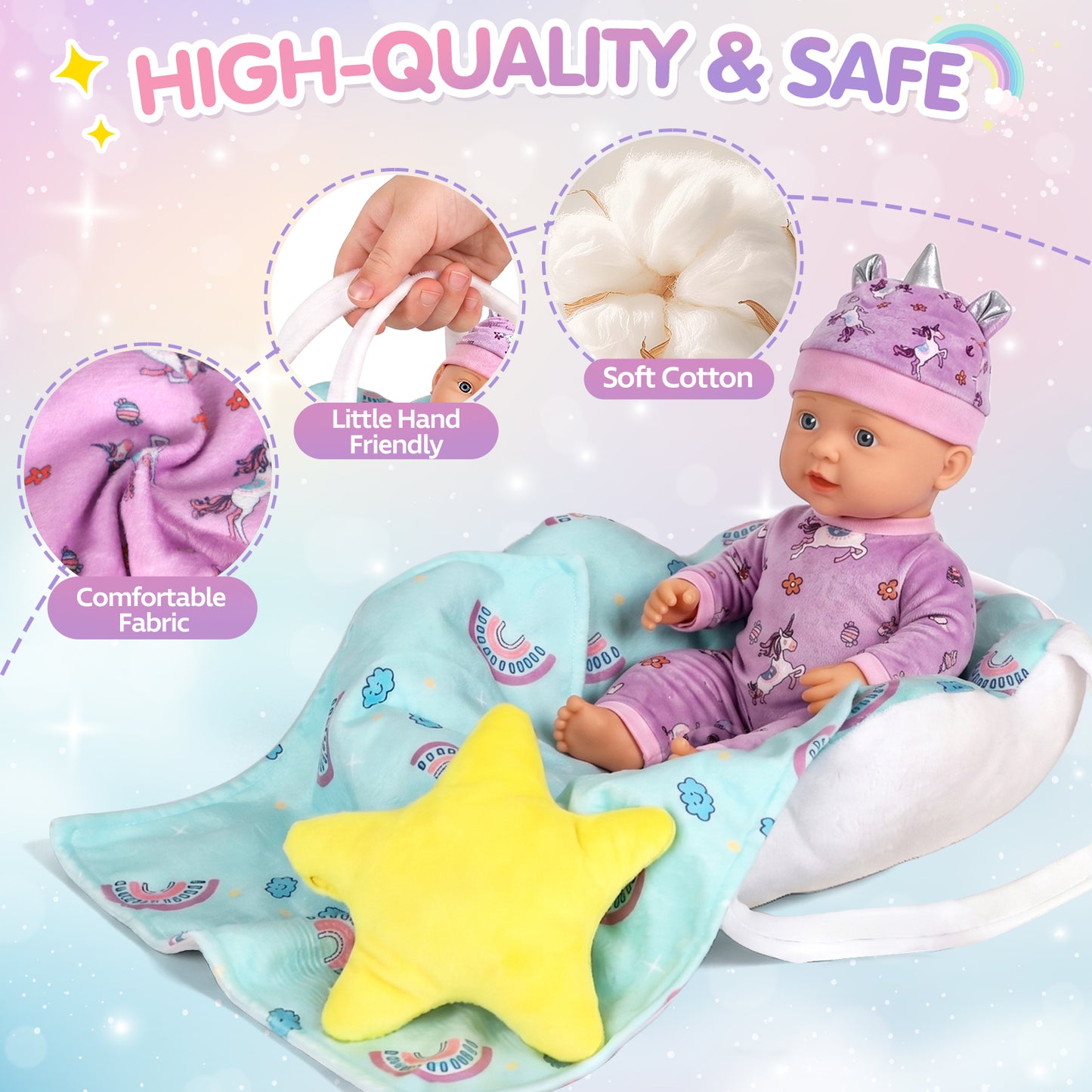 Baby Doll Set, Baby Doll Toys for Girls, 12 PCS Baby Doll Accessories Sets with Basket, hat, clothes, blanket, pillow, bottle, Pretend Play Toy Set for Toddler, Baby Doll for 2 to 4 Year Olds
