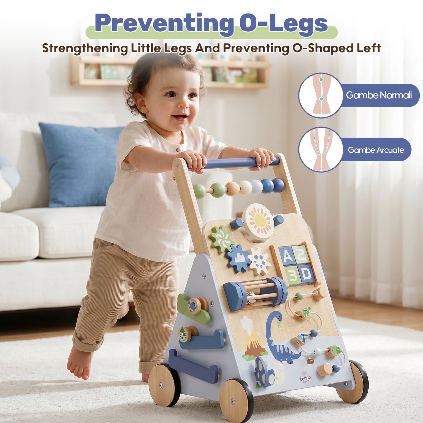 Baby Walker, Wooden Baby Push Walker with Activity Center, Push Walker Toys for Toddler Learning to Walk & Sit-to-Stand, Walking Toys for 1 Year Old