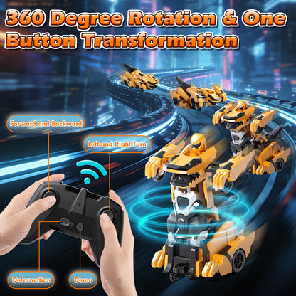 Remote Control Dinosaur, Dinosaur Transform RC Cars, 2.4Ghz Remote Control Car with Light & 360 °Rotation One Button Deformation, Dinosaur Toys, Remote Control Car for 3 4 5 6 Year Old Boys Girls