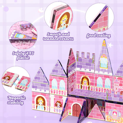 Magnetic Tiles Sets for Kids Ages 4 8 , Princess 30PCS Magnetic Tiles, STEM Montessori Educational Toy for Girls, Magnetic Construction Toys for 4-8 Year Old Kids