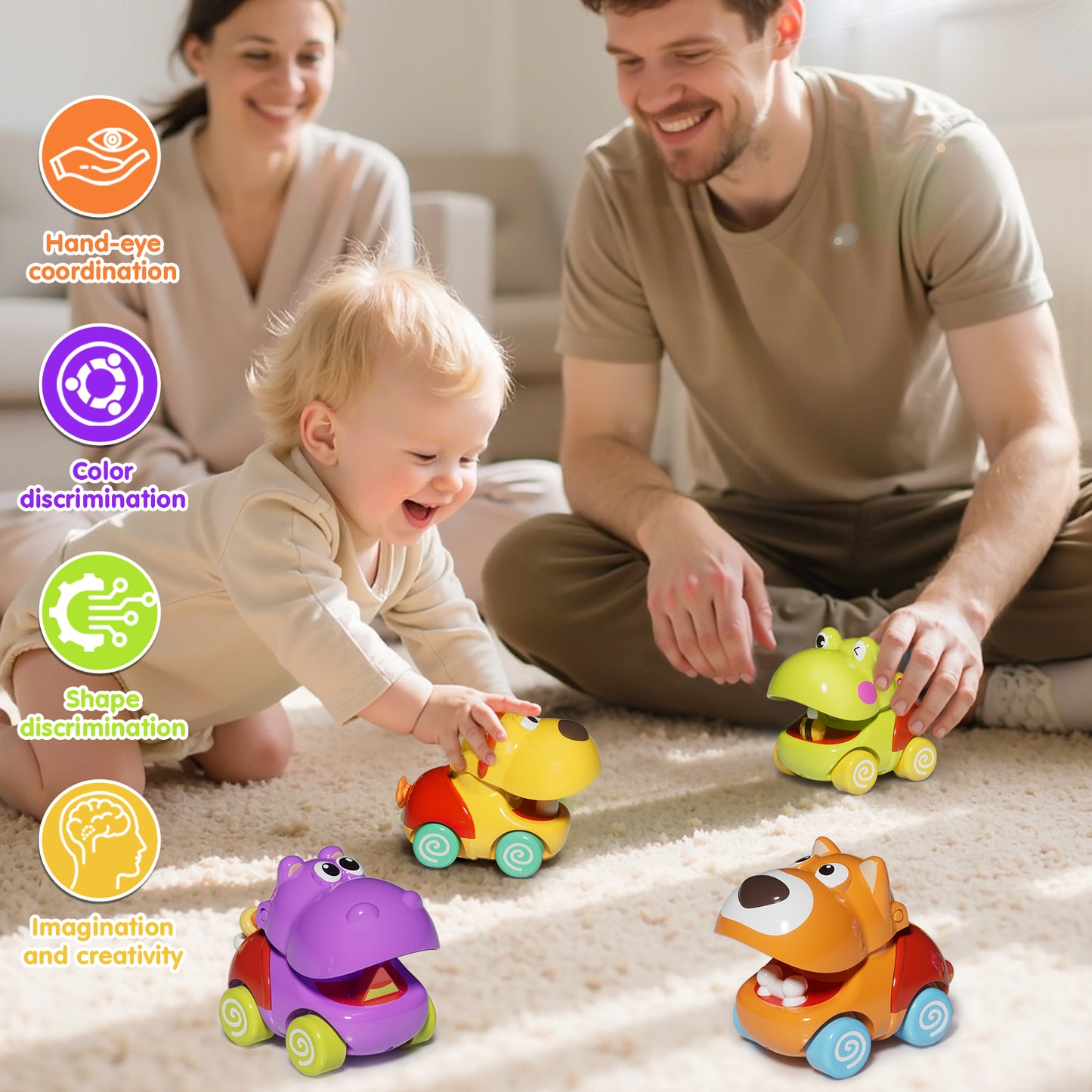 Toys for 1 Year Old, Baby Car Toy, 4 Pcs Pull Back Animal Car Toy for 12-18 Months, Baby Car Toy for 1 2 3 Year Boys Girls