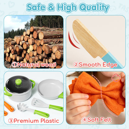 Play Food Sets, Play Kitchen Accessories for Kids, Wooden Pizza Toys, Pretend Play Food for 3 4 5 6 Year Old Kids, Best Gifts for Birthday Christmas