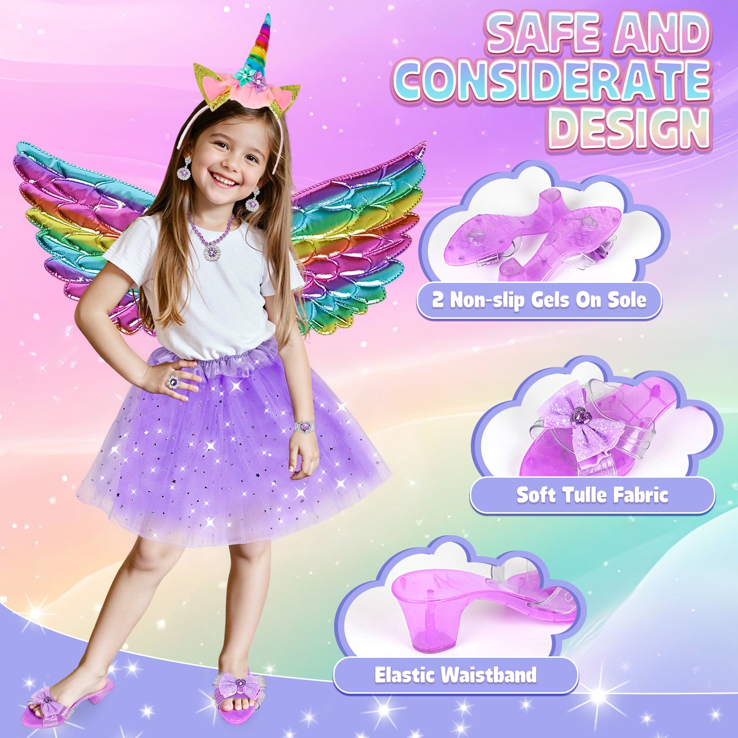 Princess Dress Up, Toddler Princess Dress Toys Costumes Set with Skirts, Shoes, Crowns, Pretend Play Princess Dress Up for Girls 4-6 Birthday Gift