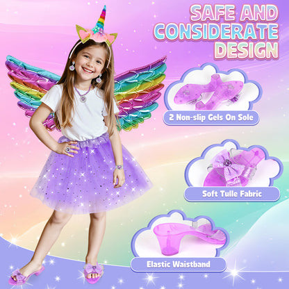 Princess Dress Up, Toddler Princess Dress Toys Costumes Set with Skirts, Shoes, Crowns, Pretend Play Princess Dress Up for Girls 4-6 Birthday Gift