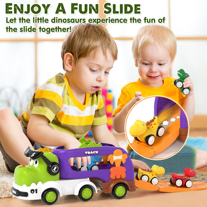 Toys for 2 Year Old Boys, Toddler Dinosaur Truck with Sounds & Lights, Toys Cars Set with Race Track, Pull Back Cars Baby Toys, Toys for Boys 2 to 4 Years Old, Best Birthday Christmas Gifts
