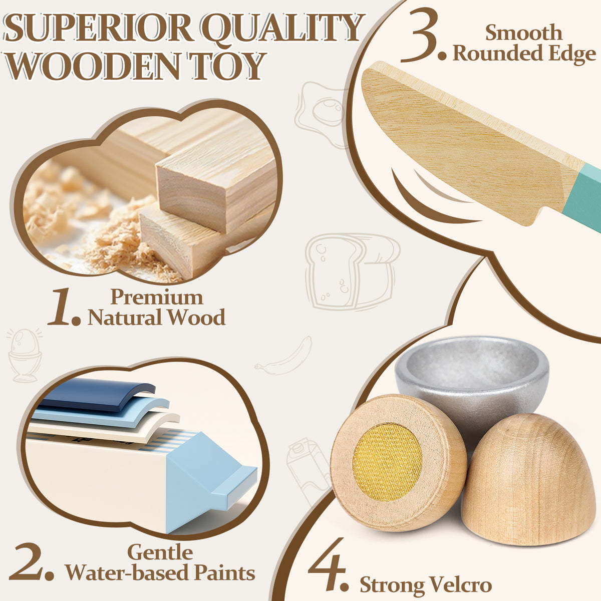 Play Food Sets, Wooden Play Kitchen Accessories Kids Cutting Pretend Play Fake Food Toys for 3 4 5 6 7 Years Girls Boys Toddlers Toys