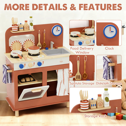 Play Kitchen, Kids Wooden Kitchen Play Set with Cutting Play Food, Pretend Play Stove + Play Sink + Oven, Toy Kitchen Set for 2 3 4 Years Old Girls Boys, Best Birthday Christmas Gifts