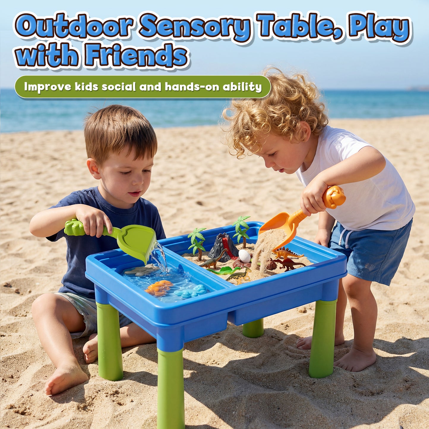 Sensory Table with Sands, Sand Table and Water Play Table Beach Toy for Kids, Indoor Outdoor Use, Sensory Toys for Toddler Age 3-5