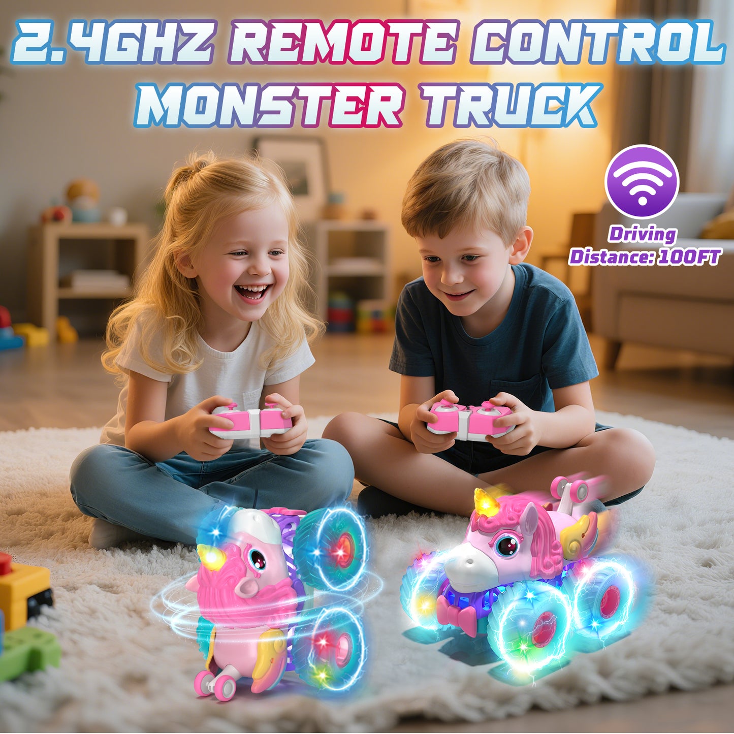 Unicorn Remote Control Cars, RC Cars, Remote Control Monster Truck Unicorn Toys, 2.4Ghz Stunt with Light & 360°Rotation, Unicorn Toys for Girls 5-10, Birthday Gift for 5 Year Old Girl