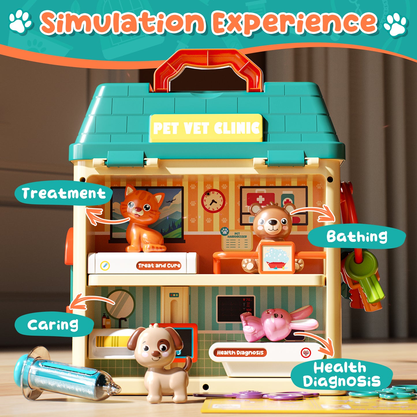 Pet Vet Toy Doctor Kit for Toddler, Pretend Play Set Vet Clinic Toys, Pet Care Playset Animal with Medical Accessories, Hospital Pretend Play Set Vet Toys for 2 3 4 5 6 Year Old Boys Girls Gift