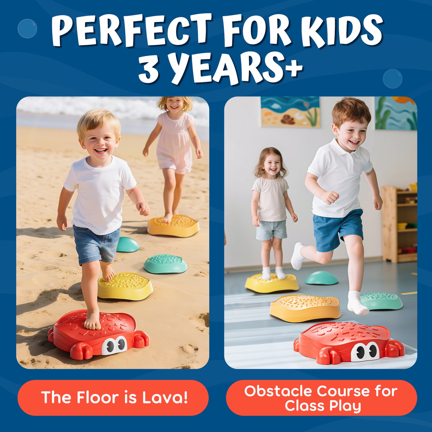 Stepping Stones for Kids, Upgraded Support Bones, 5 Pcs Non-Slip Balance Stepping Stones, Crab Shape, Up to 220 lbs, Coordination Skills Sensory Toys, Outdoor Toys for Kids Ages 4 8