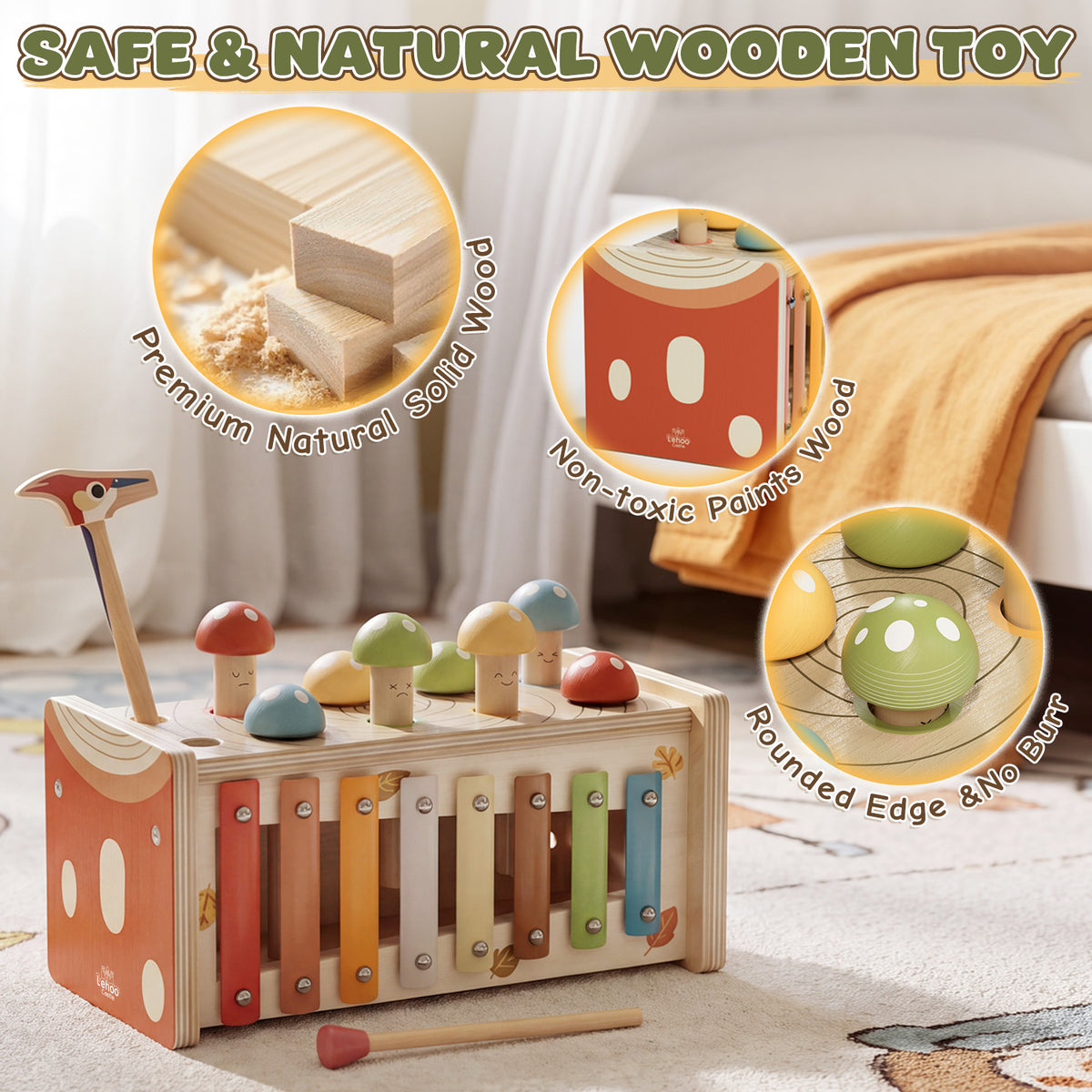Montessori Toys for 1 Year Old, Wooden Montessori Learning Toys for Toddler, Hammering Pounding Toy with Xylophone, Dinosaur Toys, Wood Preschool Learning Fine Motor Skills Game