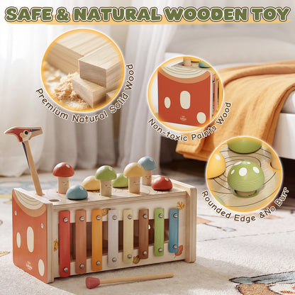 Montessori Toys for 1 Year Old, Wooden Montessori Learning Toys for Toddler, Hammering Pounding Toy with Xylophone, Dinosaur Toys, Wood Preschool Learning Fine Motor Skills Game