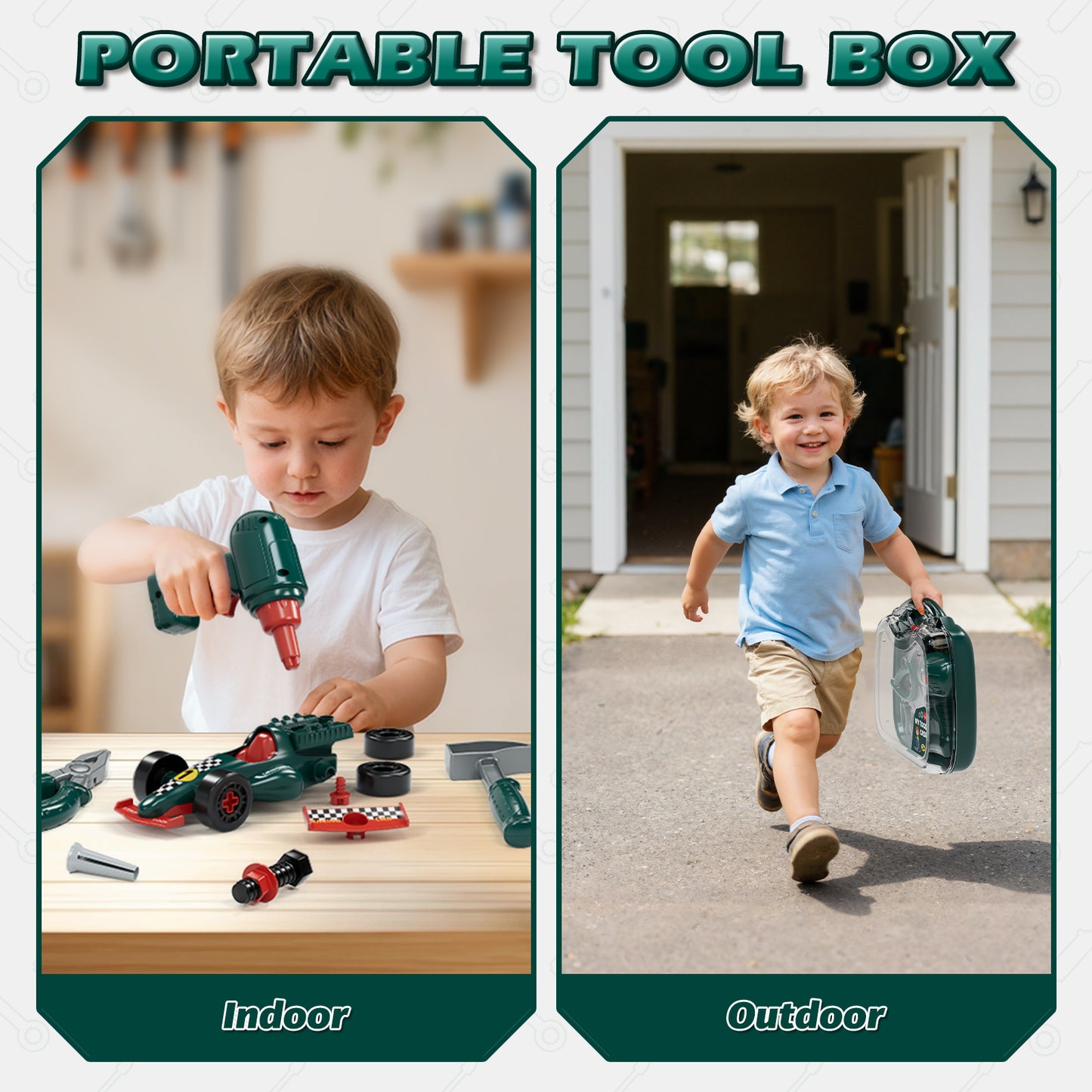 Kids Tool Set for Boys 2-4, Kids Tool Set with Carrying Case & Toy Drill & Racing Car, Montessori Stem Educational Pretend Play Construction Toy, Toys for 3 Year Old Boys Birthday Gifts