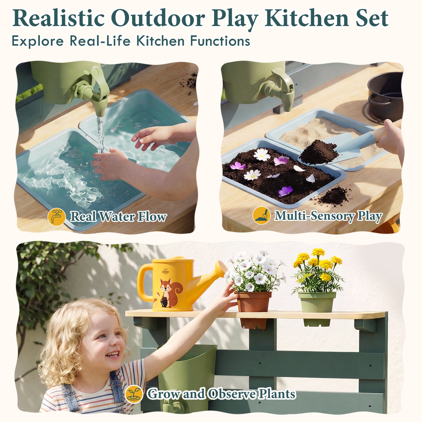 Outdoor Mud Kitchen for Kids, Outdoor Play Kitchen, Wooden Kids Mud Kitchen with Water Tank, Water Play, Cooking, Pretend Play Toys for Boys Girls Age 3+