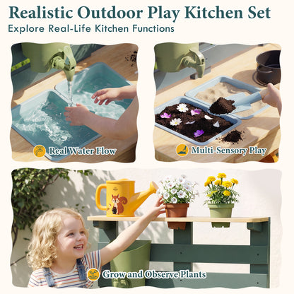 Outdoor Mud Kitchen for Kids, Outdoor Play Kitchen, Wooden Kids Mud Kitchen with Water Tank, Water Play, Cooking, Pretend Play Toys for Boys Girls Age 3+