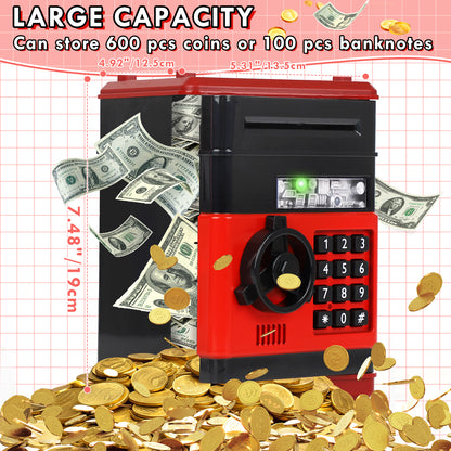 Piggy Bank for Kids Girls Boys, Large Electronic Money Saving Box with Password Protection, Automatic Paper Money Scroll - Red
