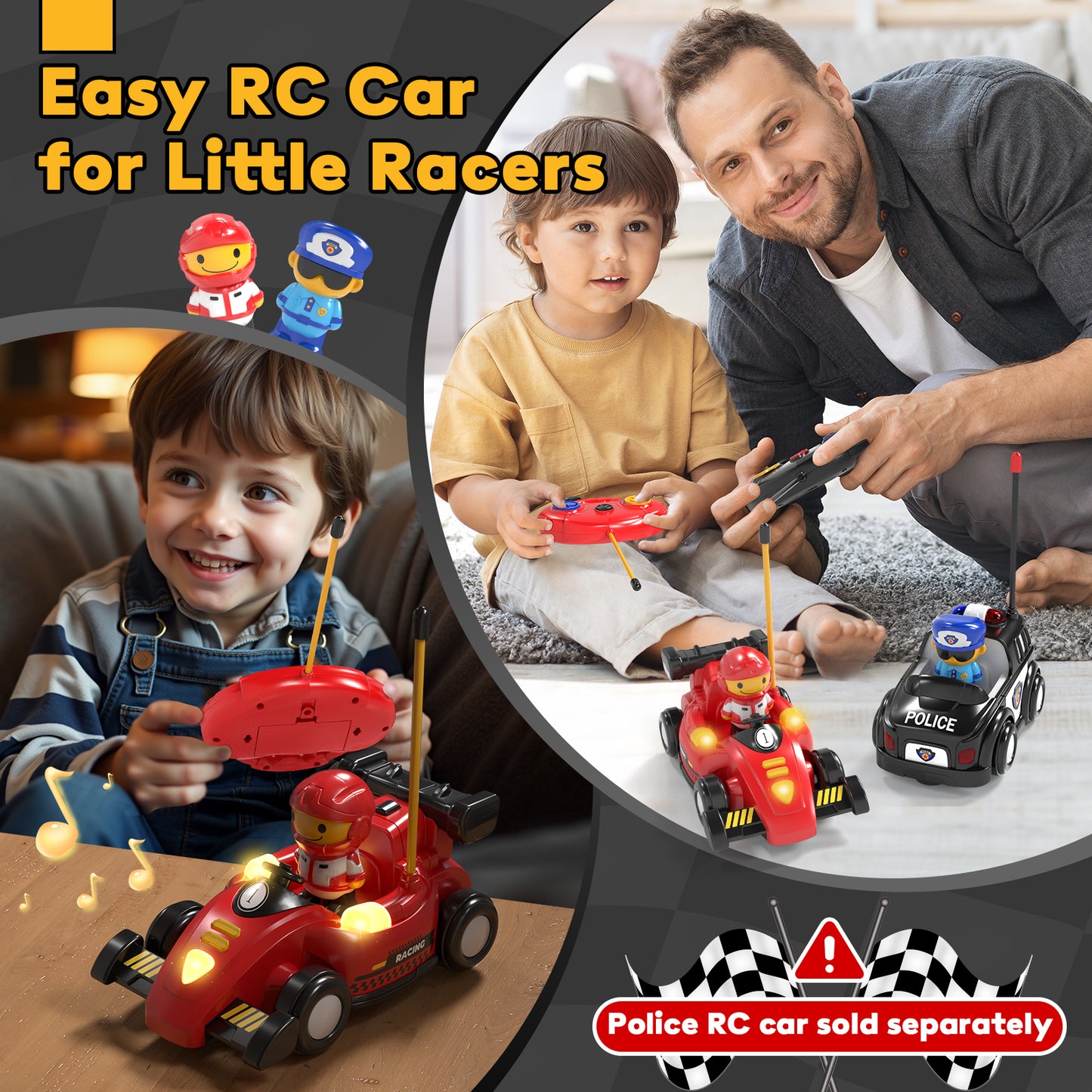 LC Remote Control Cartoon Cars for Toddlers, Race RC Car - Toys for 2 3 4 5 Year Old Boy - Easter Birthday Toy Gift Ideas for Toddler