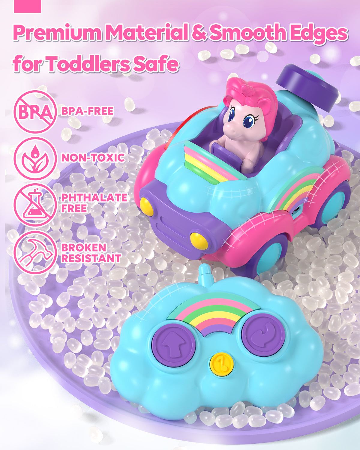LC Toddler Girl Toys, Rechargeable Remote Control Car for Toddlers Ages 2-4 Girls Old Girl Toys, Unicorn Toys RC Cars with Lights & Music, Toys for 3 Year Old Girls