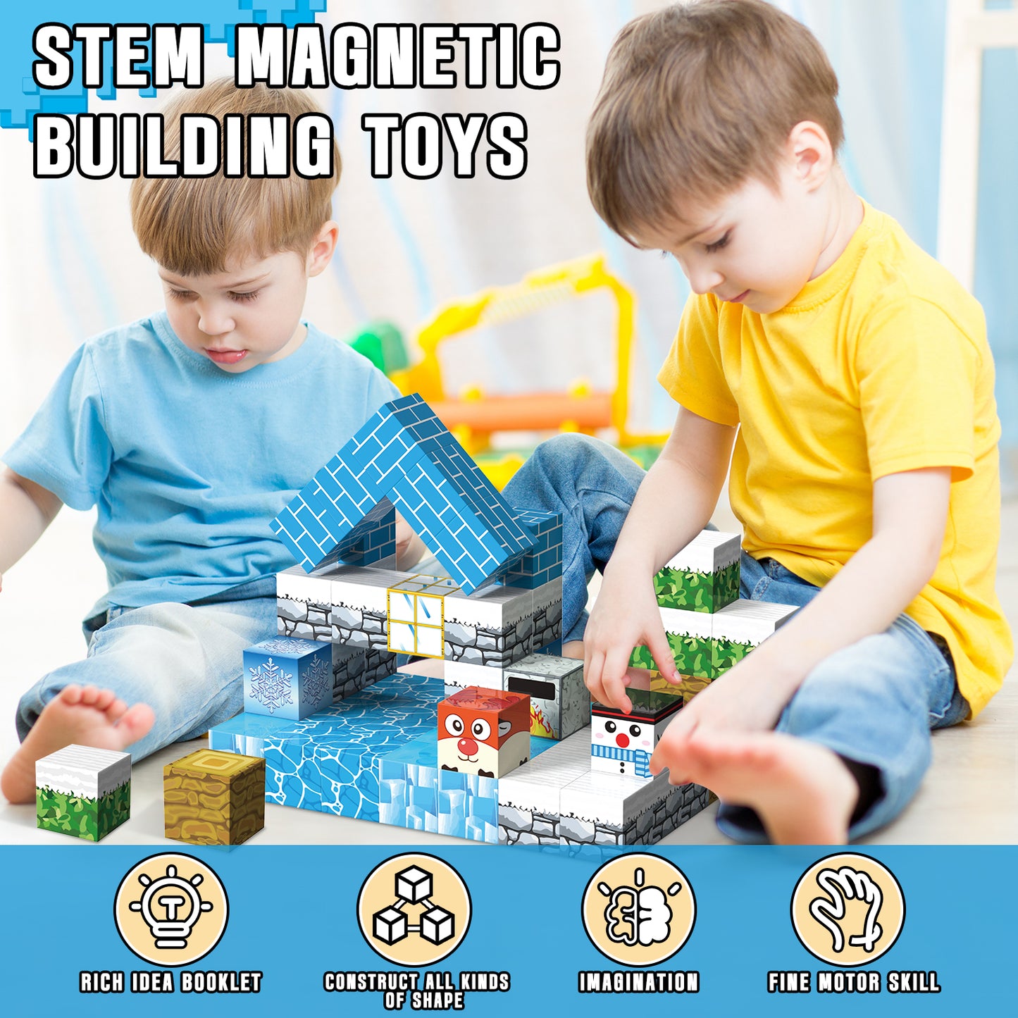 Magnetic Tiles, Snow World 54PCS Magnetic Blocks, Magnetic Construction Toys for Toddler, Montessori Learning Toy for 3-6 Year Old Kids, Education Toys for Boys Girls