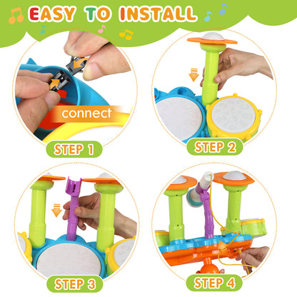 Kids Drum Set, Toy for 1 Year Old, Toddler Drum Set with 2 Drumsticks and Microphone, Kids Musical Instruments Toys, Baby Toy Drum Set for 1 2 3 Year Old Kids Birthday Gift - Green