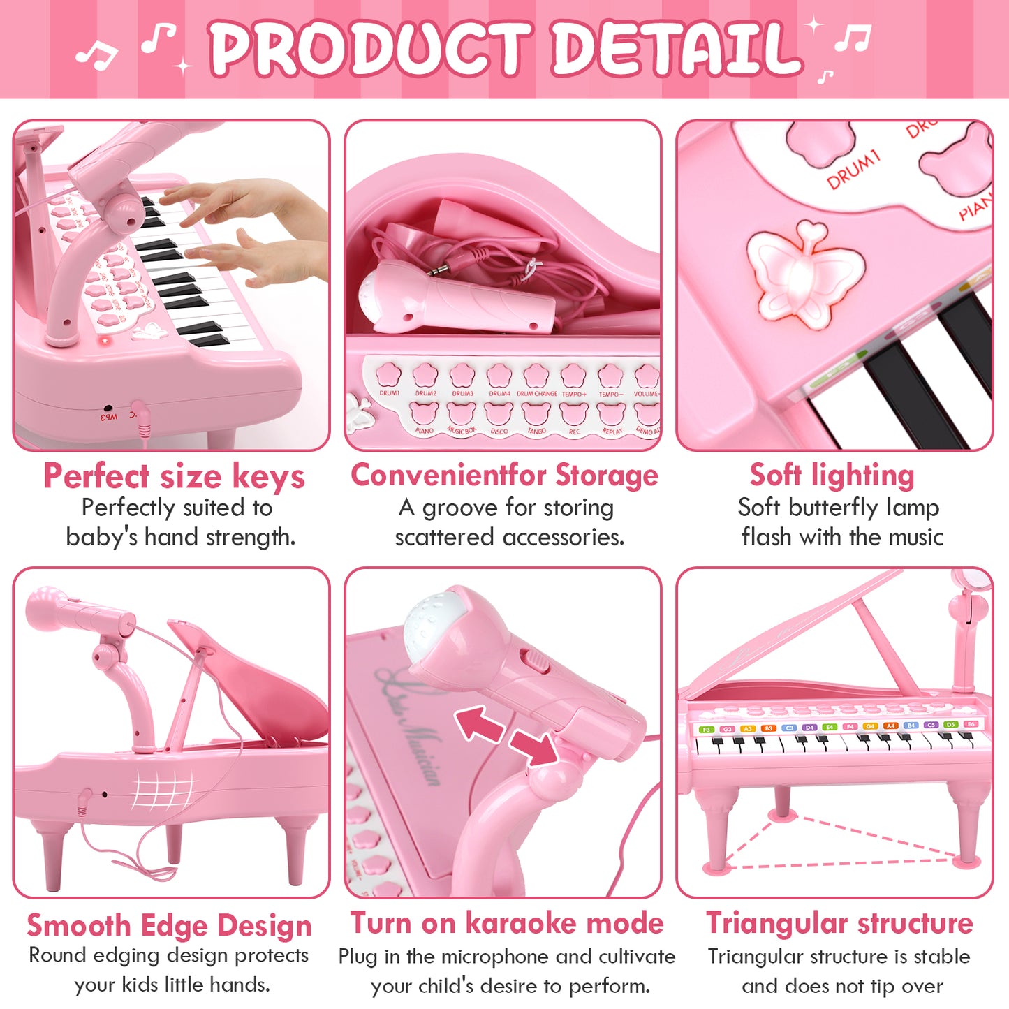 Piano Keyboard Toy for Girls - Toys for 1 2 3 Years Old Girls, 24 Keys Toddler Piano Music Toy Instruments with Microphone, Birthday Gift Toys for Girls Boys Aged 1 2 3