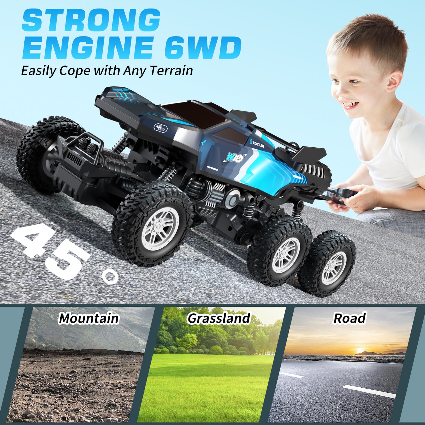 Remote Control Rc Truck, Remote Control Car, 1:16 Scale All Terrain Off-Road Monster Truck, Rc Cars with LED light & Spray Function, Toys for Boys 3 4 5 6 Years Old