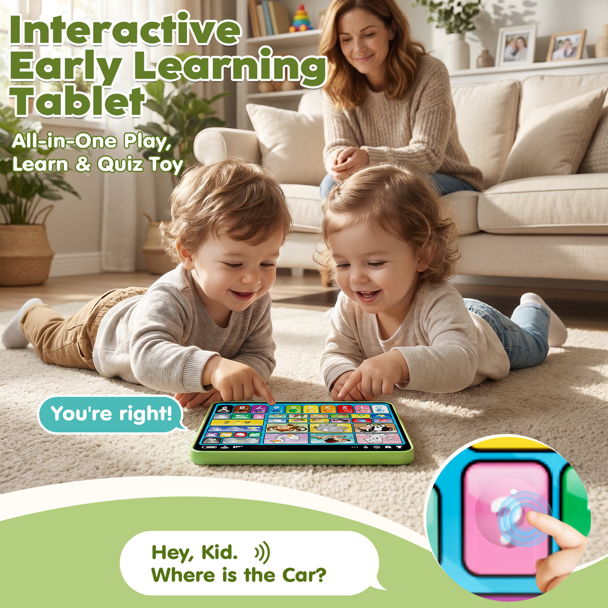 Learning Toys for Toddlers 1 3, Trilingual Learning Tablet with Music and Lights, Montessori Speech Therapy Toys, Education Learning Toys for Kids Ages 1-3 - Green