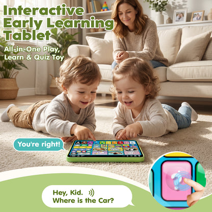 Learning Toys for Toddlers 1 3, Trilingual Learning Tablet with Music and Lights, Montessori Speech Therapy Toys, Education Learning Toys for Kids Ages 1-3 - Green