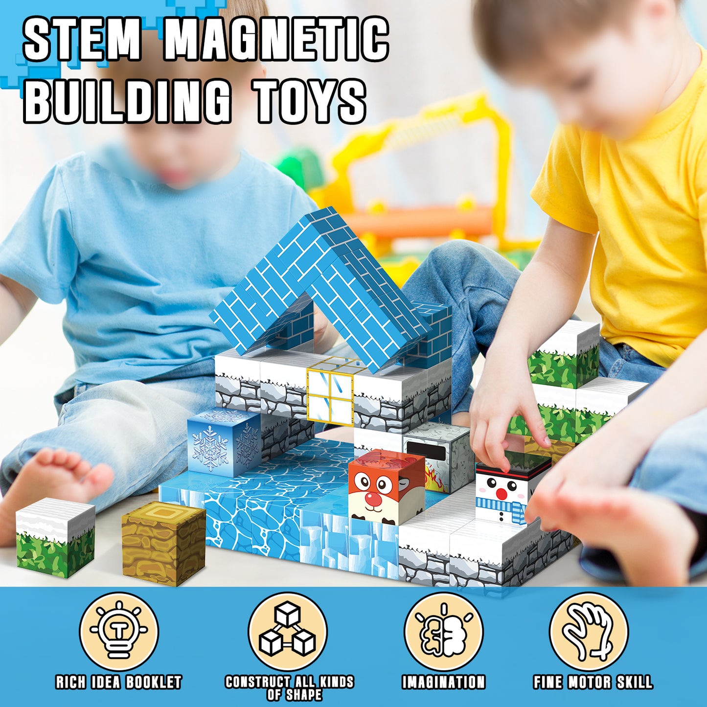 Magnetic Tiles, Snow World 54PCS Magnetic Blocks, Magnetic Construction Toys for Toddler, Montessori Learning Toy for 3-6 Year Old Kids, Education Toys for Boys Girls