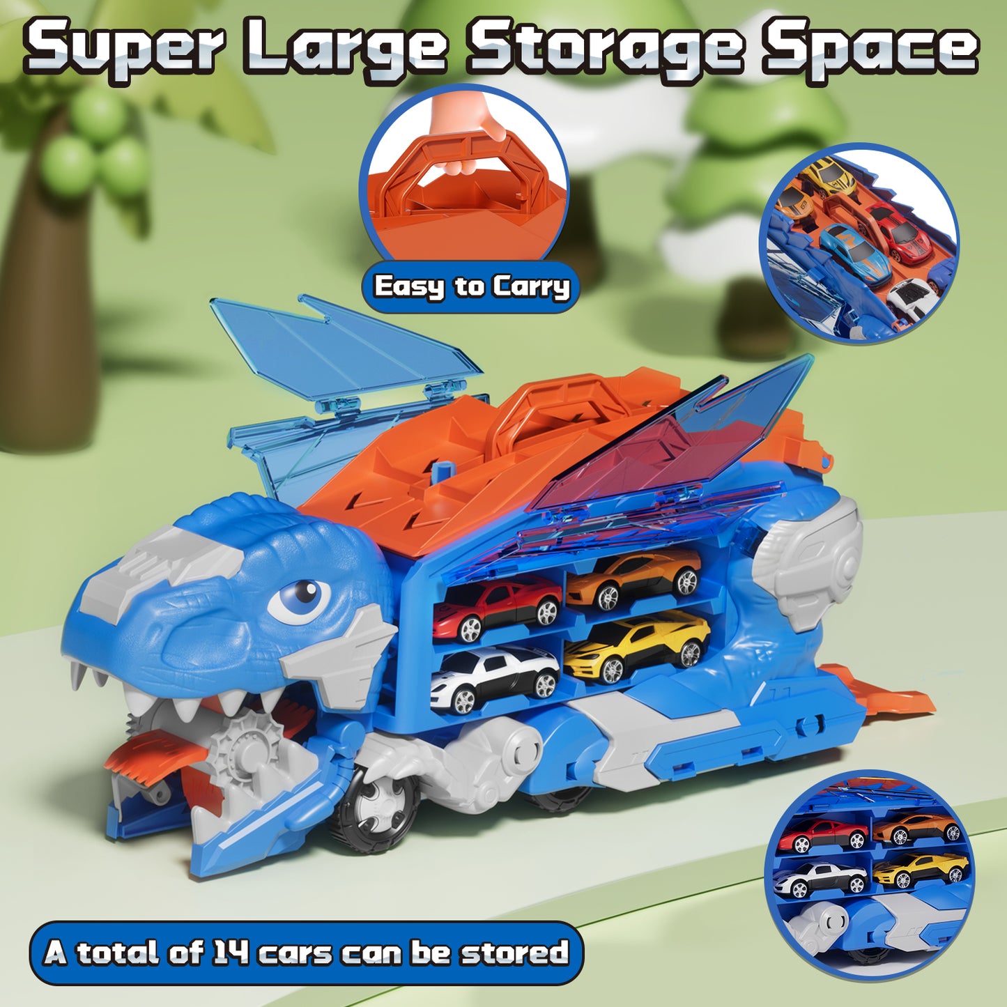 Dinosaur Truck Toy, Toys for Boys 2 to 4 Years Old, Toys Cars Set with Race Track Transporter Hauler Dinosaur Transporter Truck with 8 Die-Cast Car Toys Gifts for Kids Ages 2 3 4 5 6 Years Old