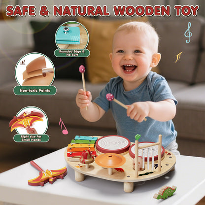 Kids Drum Set, Toys for 1 Year Old, Wooden Musical Instruments for Toddlers, Preschool Educational Xylophone Drum Kit, Montessori Toys for Boys 1-3 Years Old Christmas Birthday Gifts