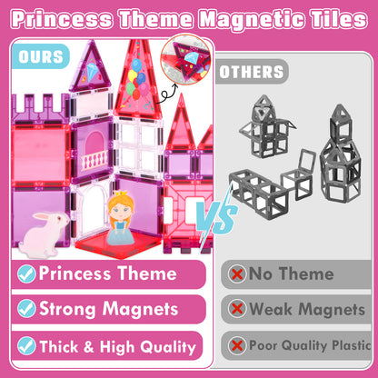 Magnetic Tiles, Princess 46PCS Magnetic Blocls, STEM Montessori Education Toy for Girls Boys, Magnetic Construcion Toys for Toddler 3-6 Year Old