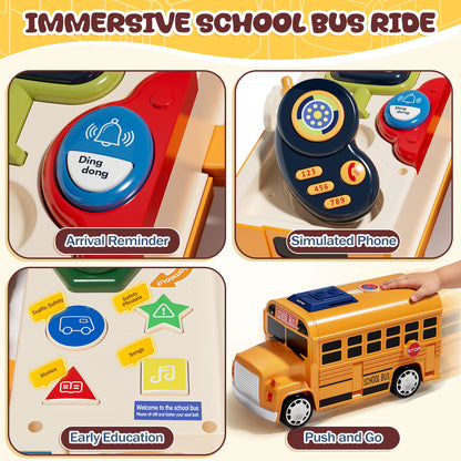 School Bus Toys for Toddler 1 3, School Bus Toys with Light & Sound, Foldable School Bus Toys for Boys, Toys Boys 1 Year Old, Christmas Birthday Gift for Boy