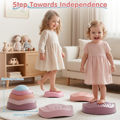 Stepping Stones for Kids, 5Pcs Non-Slip Balance Stepping Stones, Up to 220lbs, Coordination Skills Sensory Toys for Toddlers Ages 2 3 4 5+, Indoor and Outdoor Toys Lawn Games - Pink