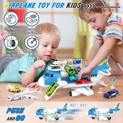 Airplane Toys, Toys for 2+ Year Old Boys, Transport Airplane with 6 Race Cars, 6 Carrier Cars, 2 Airplanes, 1 Helicopter, 1 Map, 2 Year Old Boy Birthday Gift