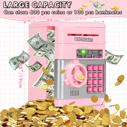 Piggy Bank for Kids Girls Boys, Large Electronic Money Saving Box with Password Protection, Automatic Paper Money Scroll - Pink