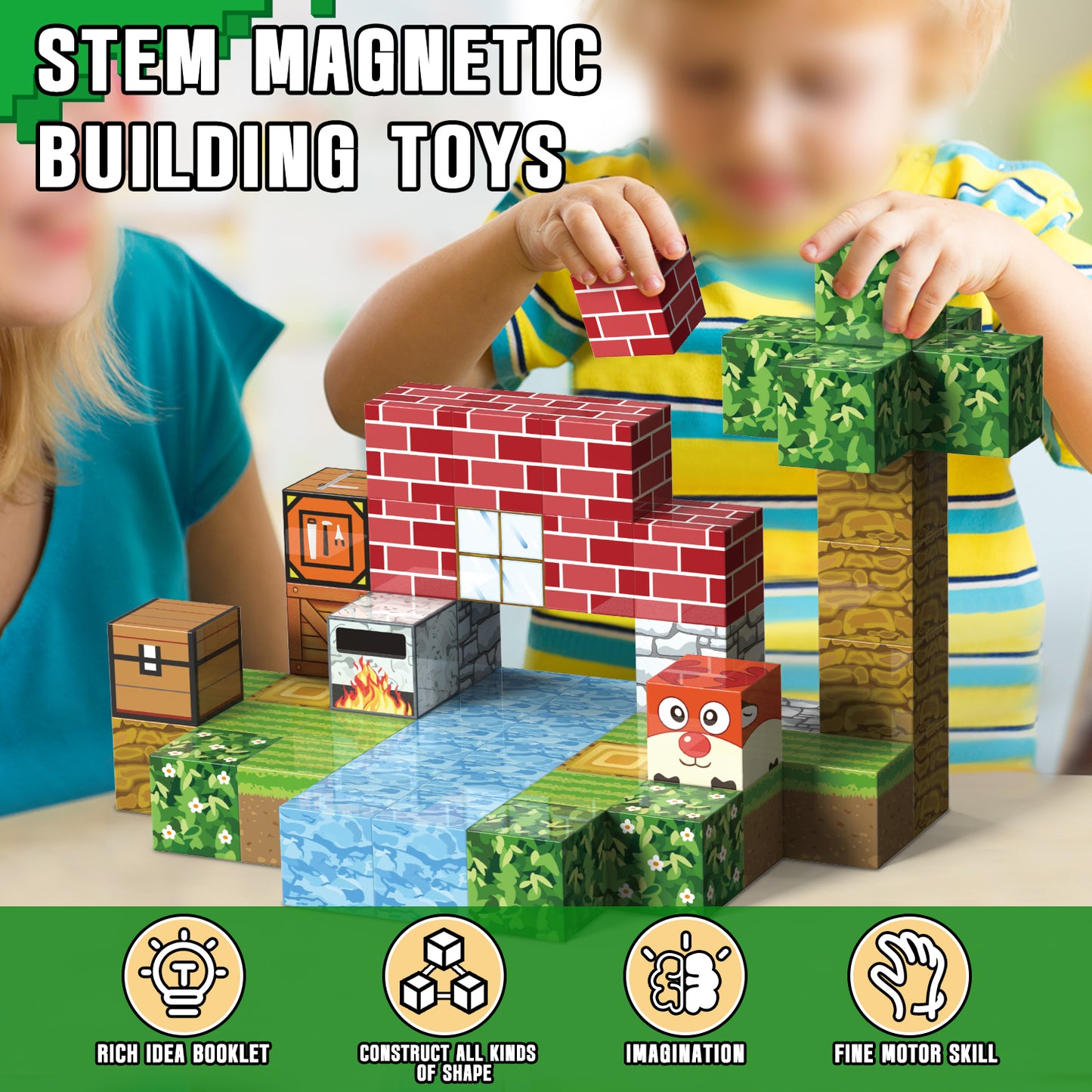 Magnetic Blocks, Building Blocks for Kids Ages 4-8, STEM Montessori Stacking Toy, Sensory Toys for Kids 3-4 Years Old Girls Boys, Toddlers Birthday Gifts for Boys Girls