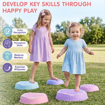 Stepping Stones for Kids, Upgraded Support Bones, 5 Pcs Non-Slip Balance Stepping Stones with Light & Music, Up to 220 lbs, Coordination Skills Sensory Toys, Outdoor Toys for Kids Ages 4 8 - Purple