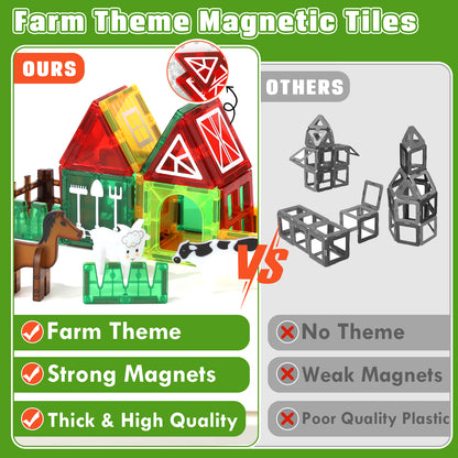 Magnetic Tiles, Farm Animal 46PCS Magnetic Blocls, STEM Montessori Education Toy for Boys Girls, Magnetic Construcion Toys for Toddler 3-6 Year Old