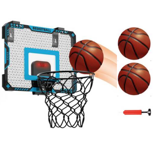 Basketball Hoop Indoor for Kids, Over The Door Basketball Hoop, Automatic Scoring Basketball Hoop with LED Light/Scoreboard/Inflator/3 Balls, Basketball Toys for Boys 4 8 Years Old