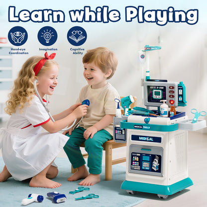 Doctor Kit for Toddlers 3-5, Pretend Play Medical Kit Toy, Toddler Medical Cart Toy with Sound & Medical Accessories for 2 3 4 5 Year Old Boys Girls Birthday Gifts