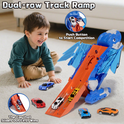 Dinosaur Truck Toy, Toys for Boys 2 to 4 Years Old, Toys Cars Set with Race Track Transporter Hauler Dinosaur Transporter Truck with 8 Die-Cast Car Toys Gifts for Kids Ages 2 3 4 5 6 Years Old