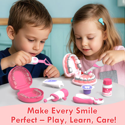 Doctor Kit for Kids Toddler Toys for 3+ 4 5 6 Year Old Girls, Kids Doctor Play Set, Dentist Kit for Kids, Doctor Costume & Dental Tools, Pretend Doctor Learning Toys for Toddlers Birthday Gift (Pink)