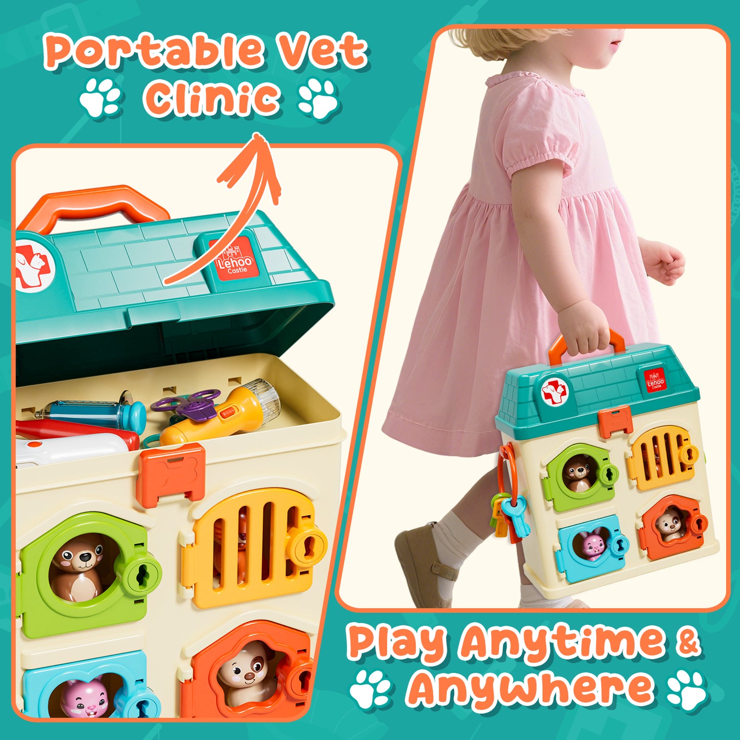 Pet Vet Toy Doctor Kit for Toddler, Pretend Play Set Vet Clinic Toys, Pet Care Playset Animal with Medical Accessories, Hospital Pretend Play Set Vet Toys for 2 3 4 5 6 Year Old Boys Girls Gift