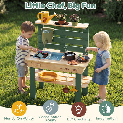 Outdoor Mud Kitchen for Kids, Outdoor Play Kitchen, Wooden Kids Mud Kitchen with Water Tank, Water Play, Cooking, Pretend Play Toys for Boys Girls Age 3+