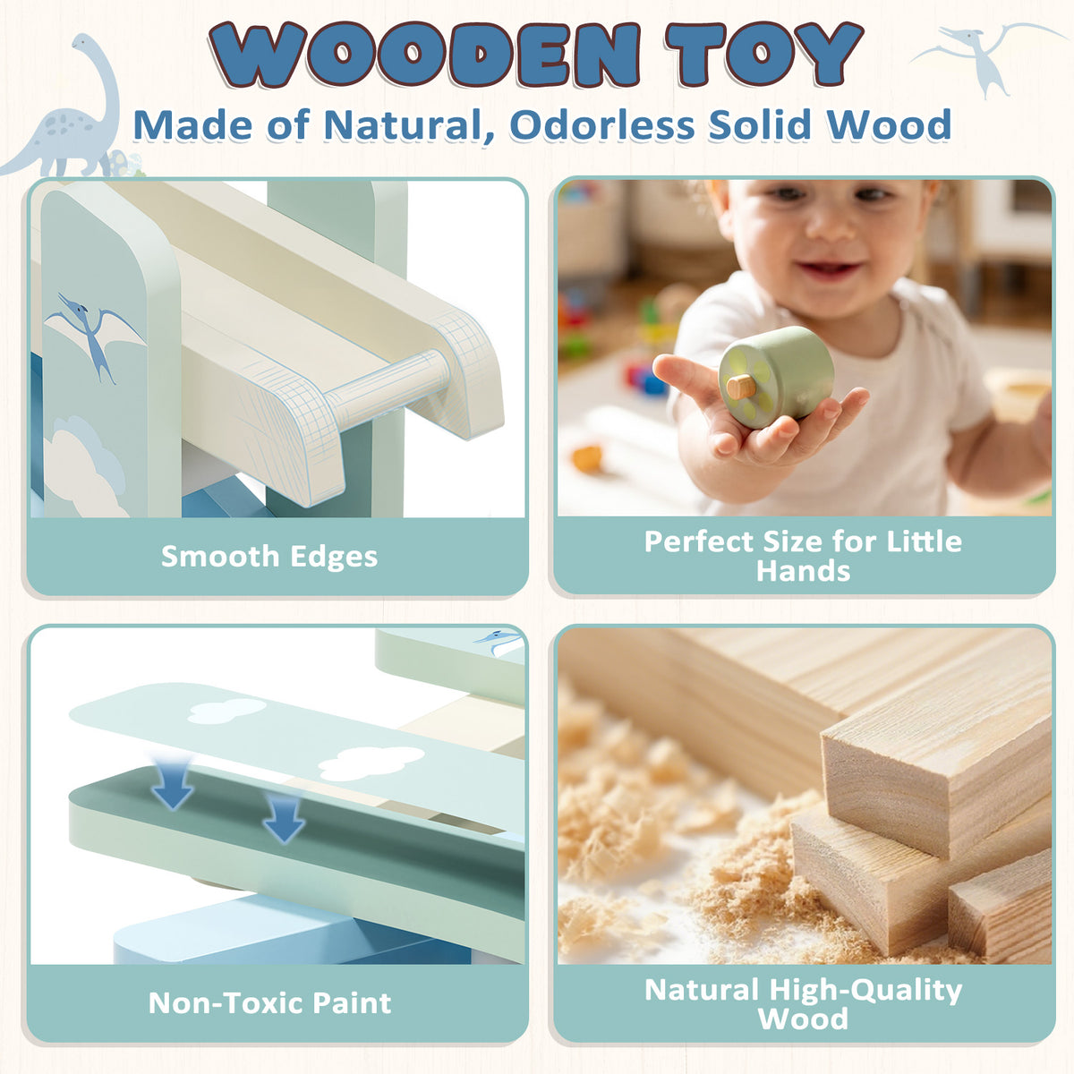 Car Ramp Toy, Dinosaur Wooden Car Track for Toddlers 1-3, Wooden Toys for 1 Year Old, Montessori Learning Toys, Car Ramp Toy Set for 1 2 3 Year Old Kids Birthday Gifts
