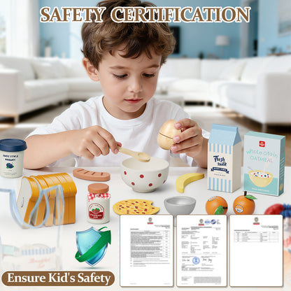 Play Food Sets, Wooden Play Kitchen Accessories Kids Cutting Pretend Play Fake Food Toys for 3 4 5 6 7 Years Girls Boys Toddlers Toys